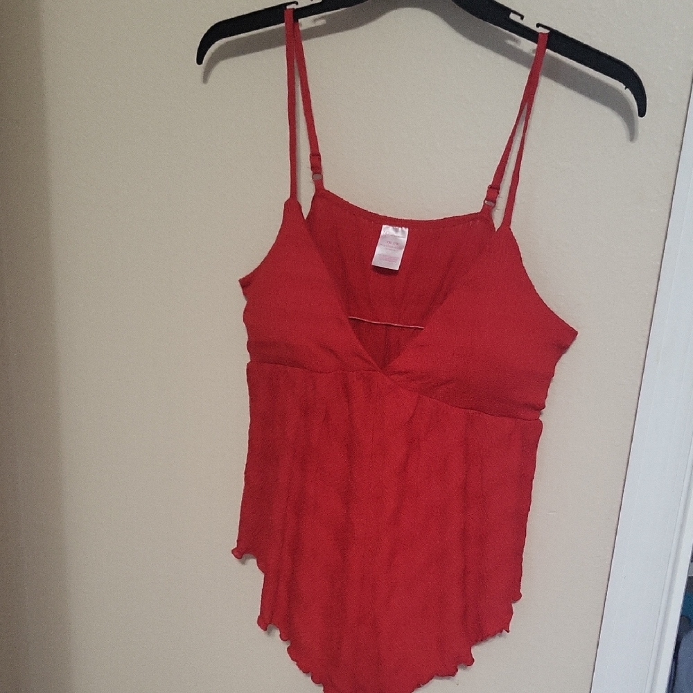 No Boundaries Red Pleated Asymmetrical Camisole